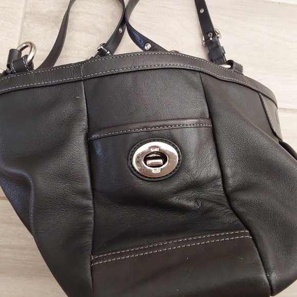 Coach GALLERY F13759 Black Leather Double Handle Satchel Handbag.  Size … - Picture 10 of 14